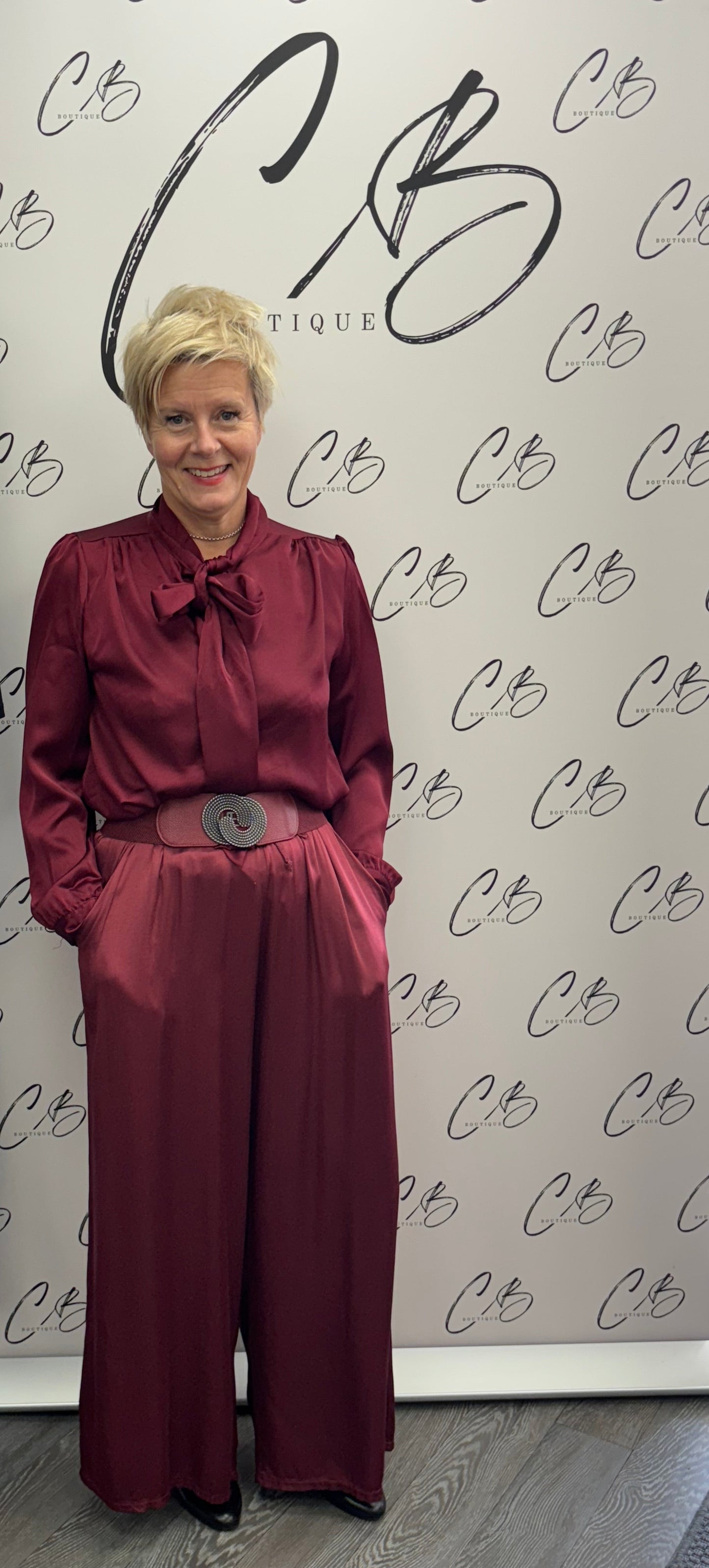 Wine satin wide leg trousers