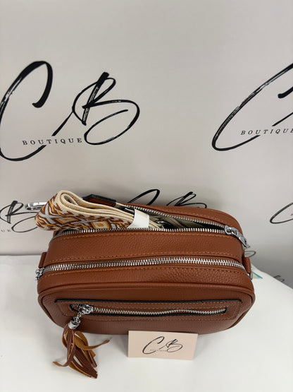 Brown Crossbody Handbag with Aztec Strap