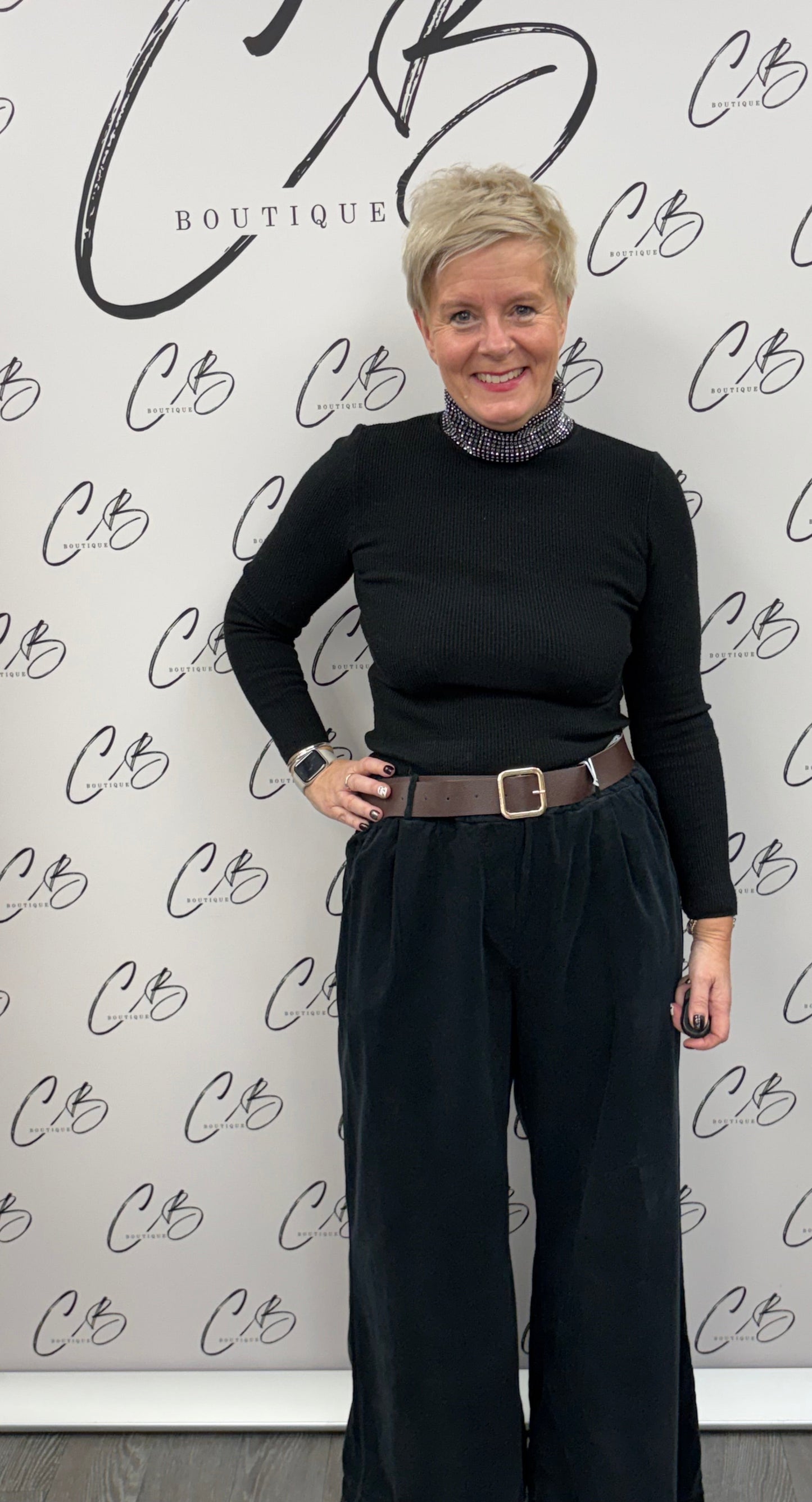 Belted Cord Black Trouser