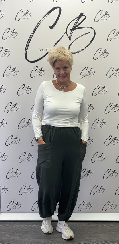 Annie Khaki cotton barrel trousers