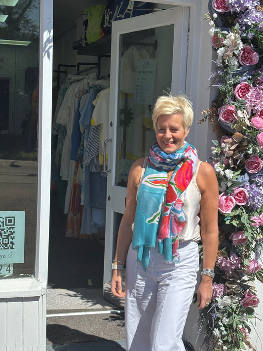 Teal and Pink flowery Scarf