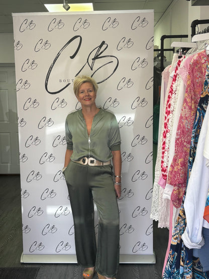 Khaki Satin short sleeve Bomber Jacket