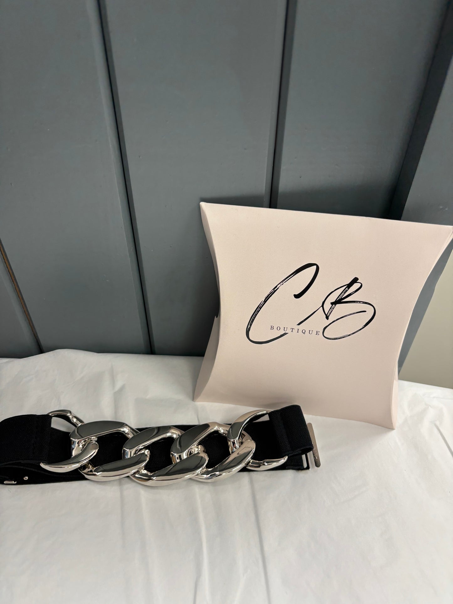 Black Belt with silver chain woven Buckle