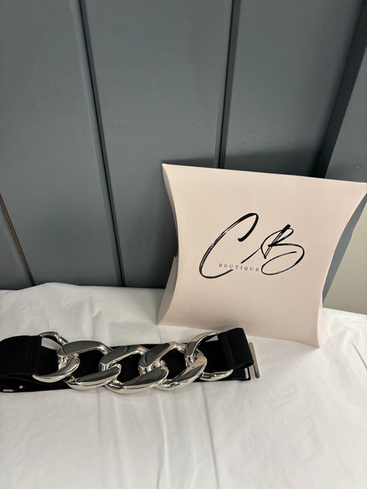 Black Belt with silver chain woven Buckle