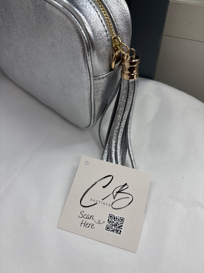 Silver Leather hand Bag