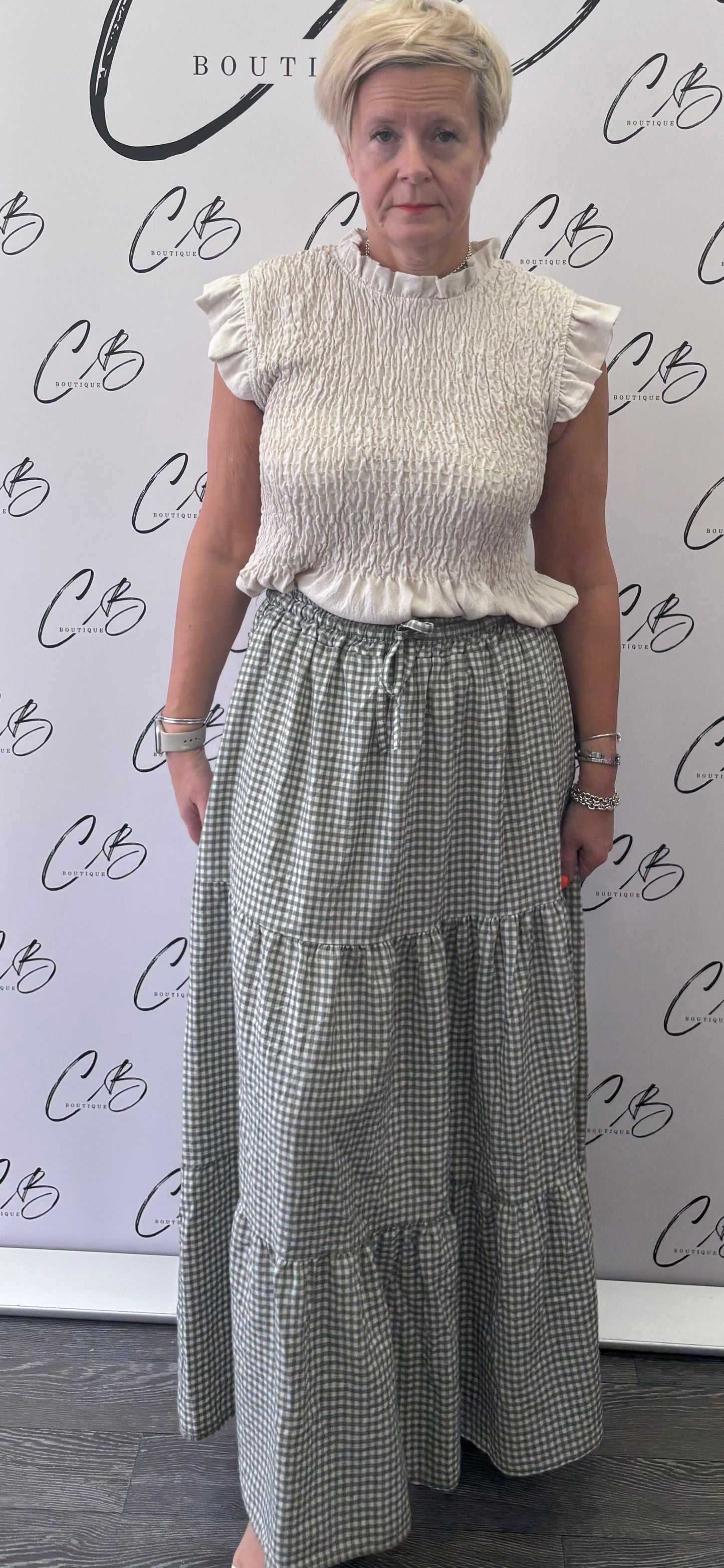 Khaki Gingham Skirt