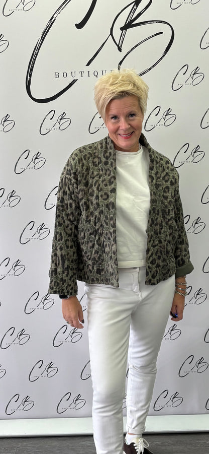 Khaki leopard Short Padded Jacket