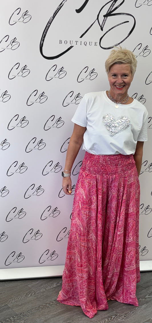 White Heart sequin T shirt