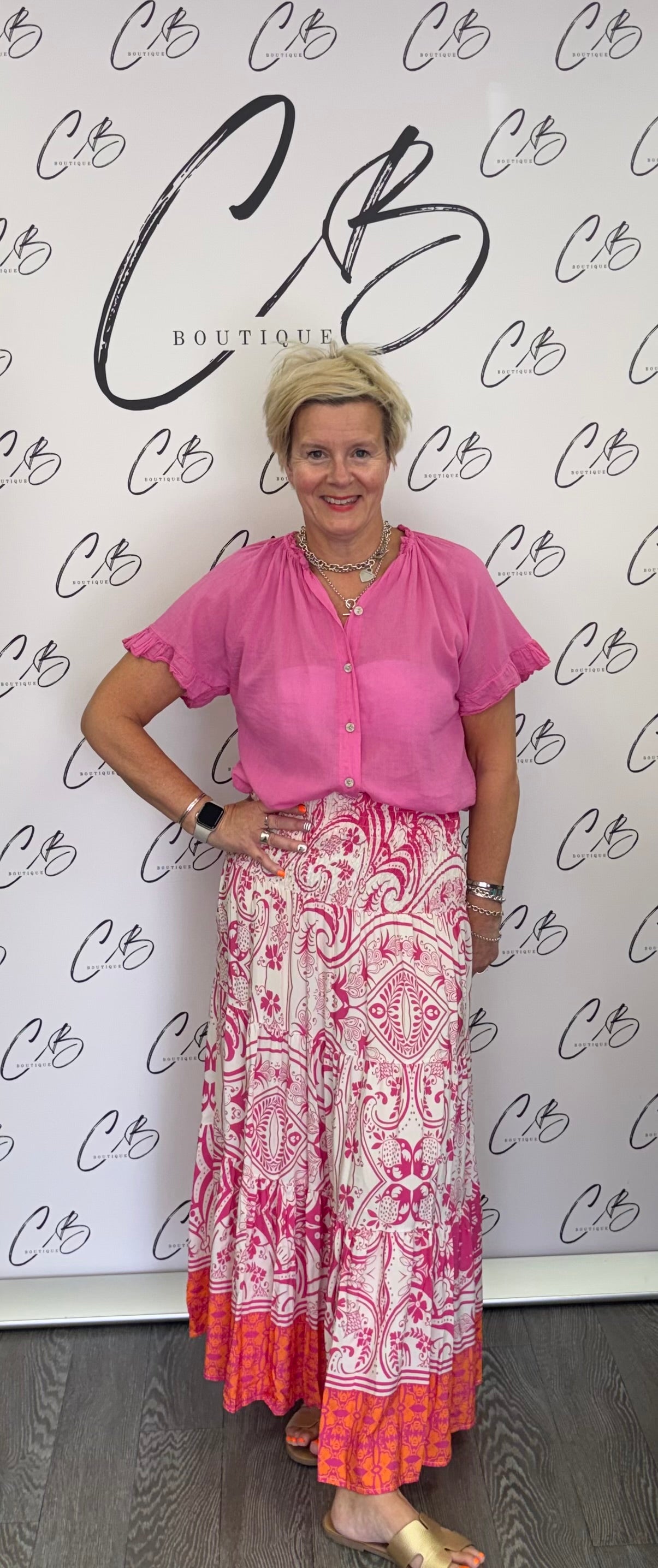 Cream and cerise Long Layered Skirt