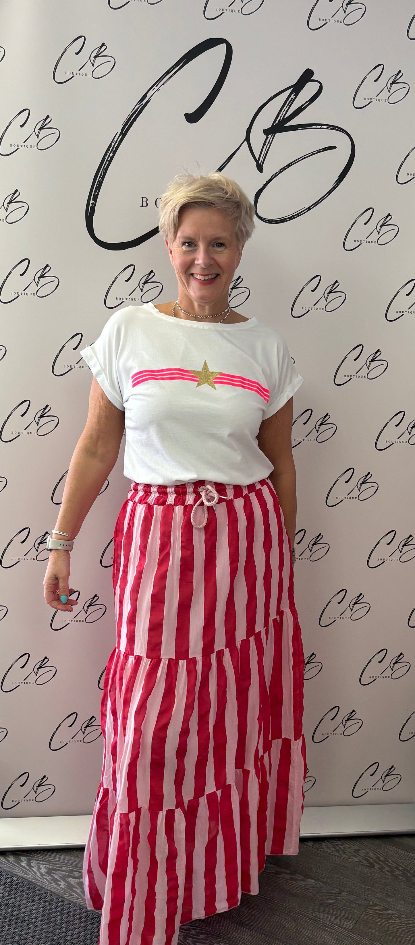 Pink candy striped skirt