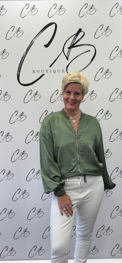 Khaki Satin Bomber Jacket
