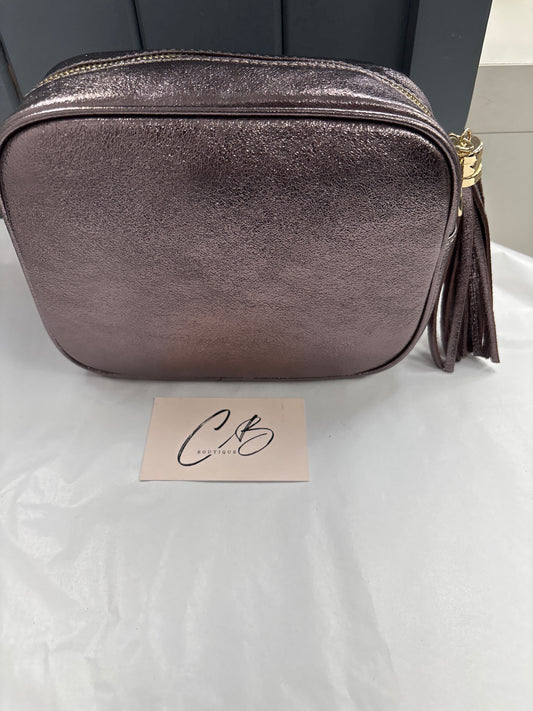 Pewter Leather hand Bag