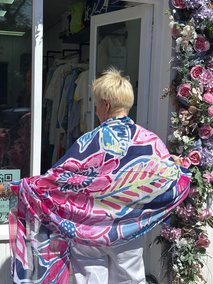 Navy and Pink  flowery Scarf