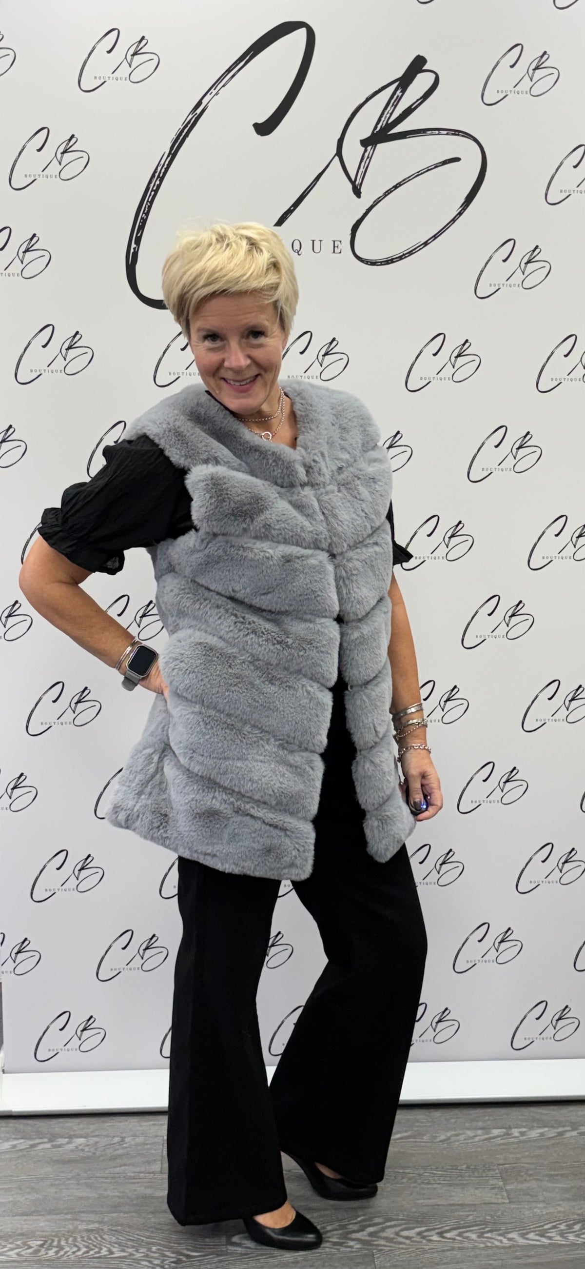 Long Faux Fur Gillet - Silver