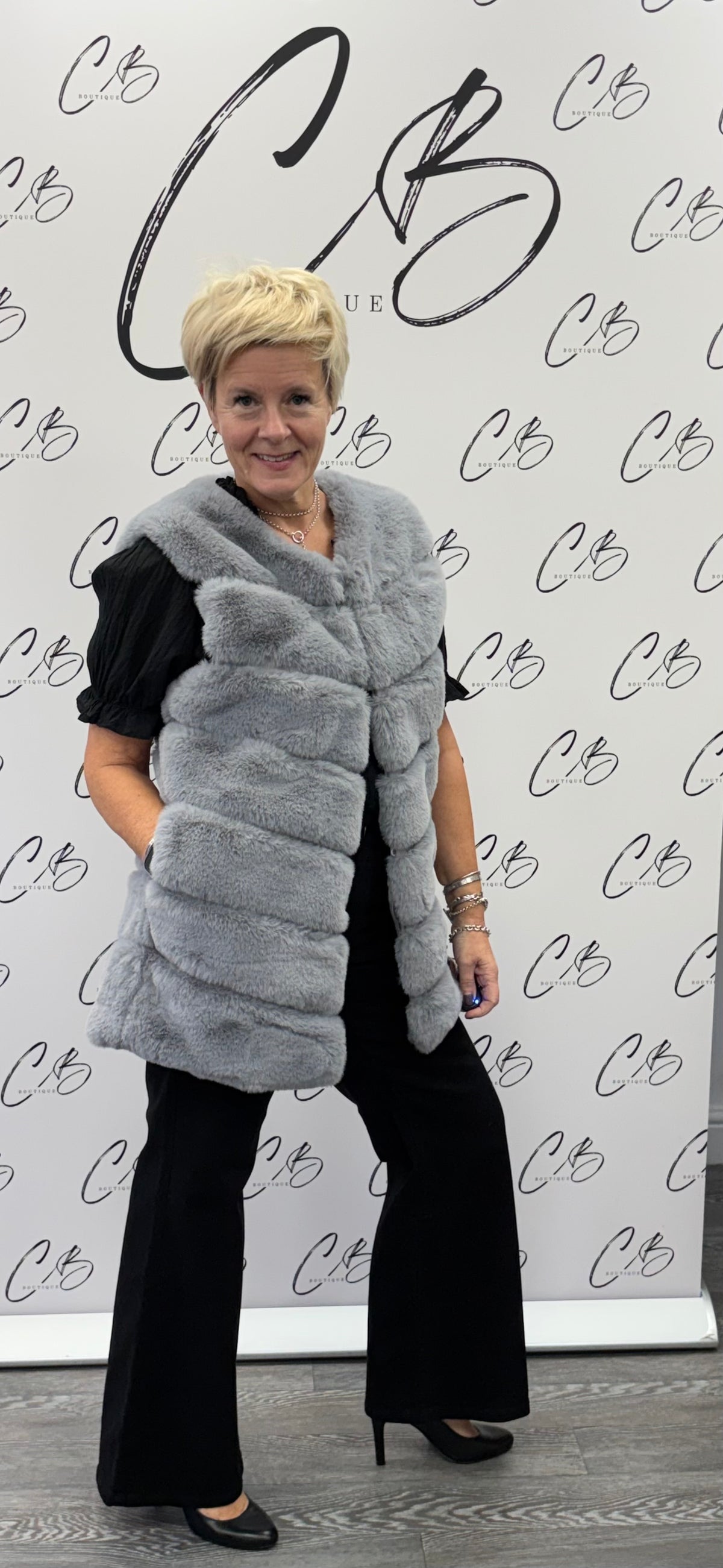 Long Faux Fur Gillet - Silver