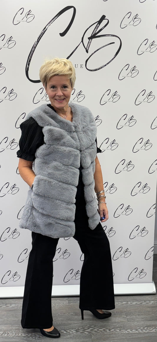 Long Faux Fur Gillet - Silver