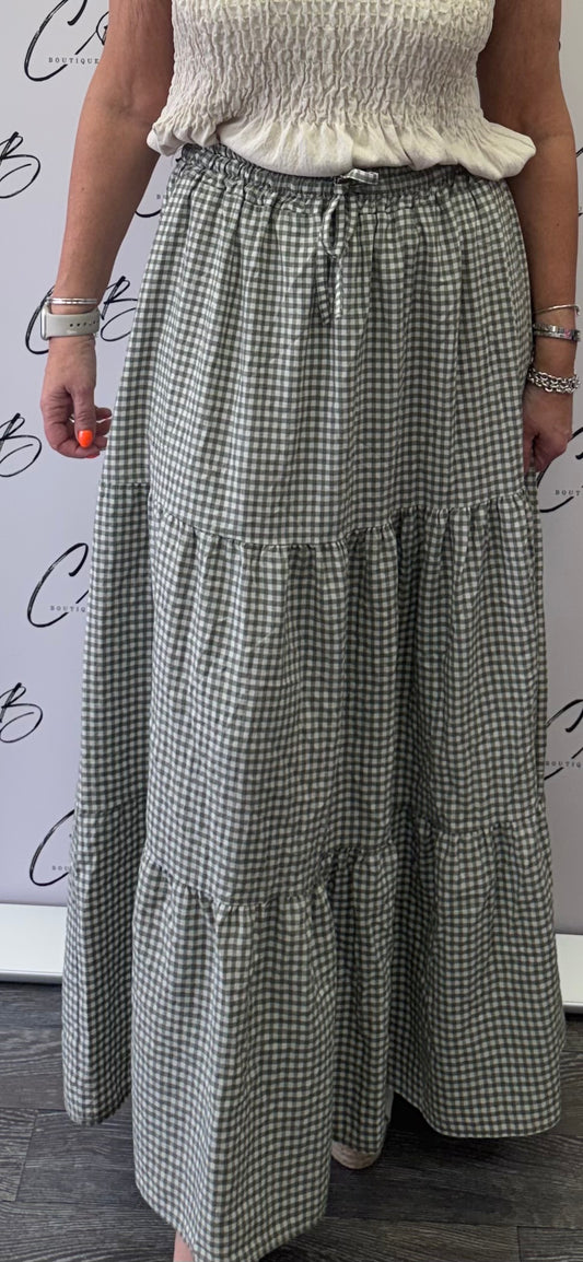 Khaki Gingham Skirt