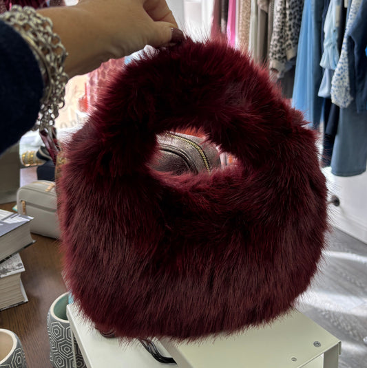 Wine Furry hand Bag