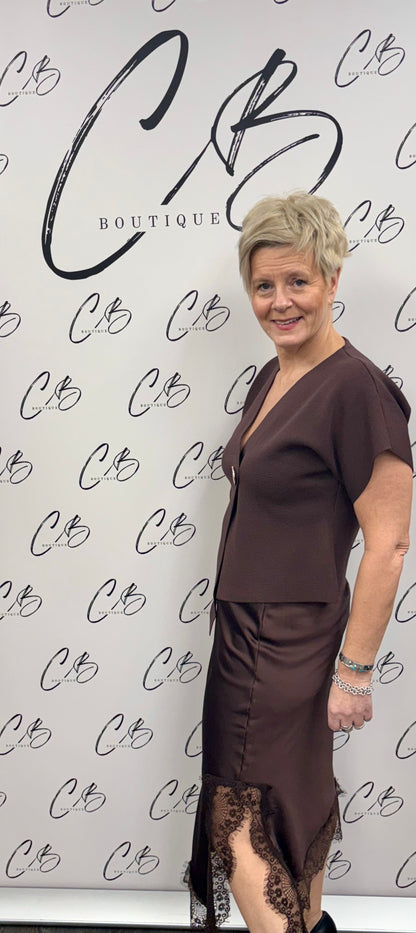 Chocolate Satin asymmetric skirt