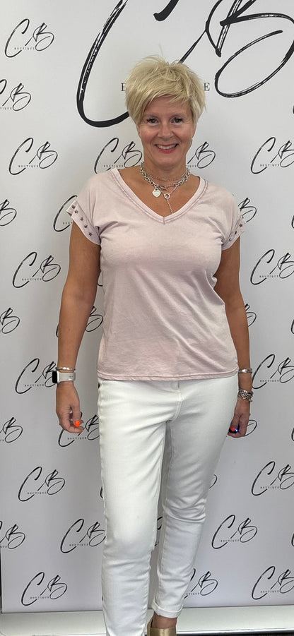 Pale pink studded T shirt