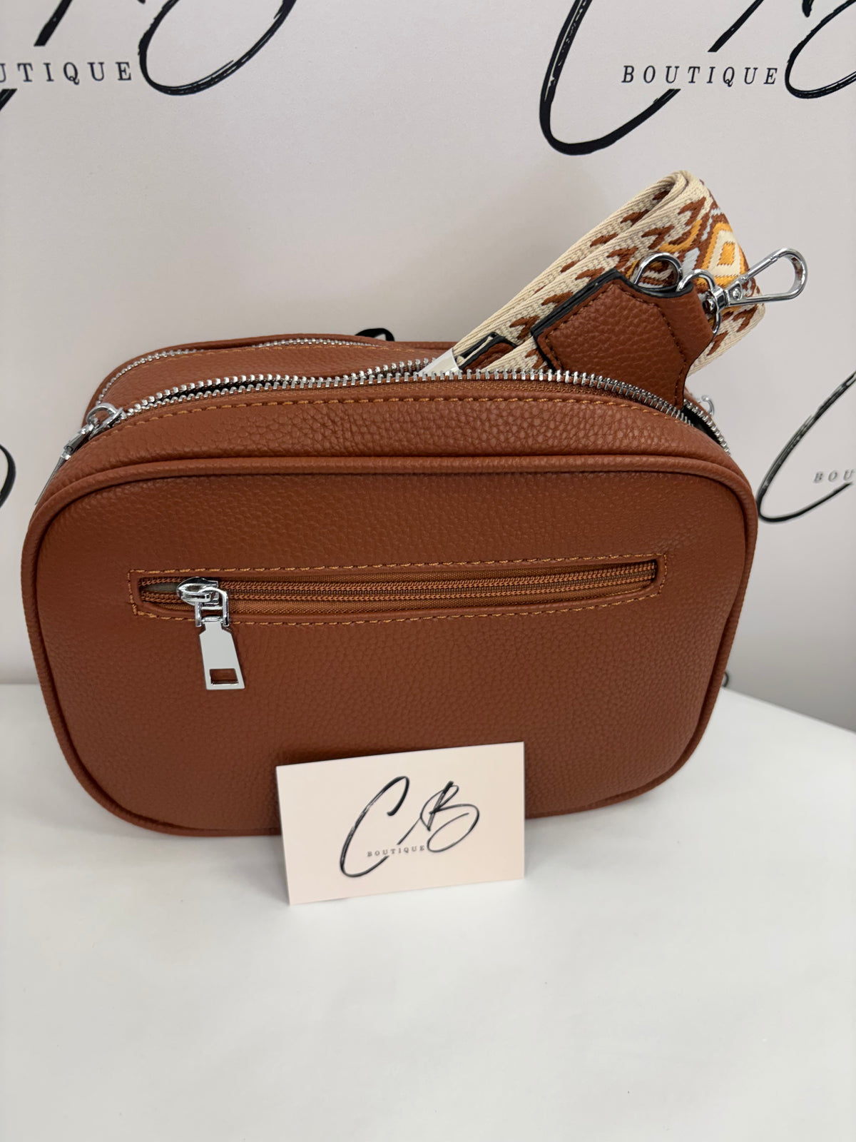Brown Crossbody Handbag with Aztec Strap
