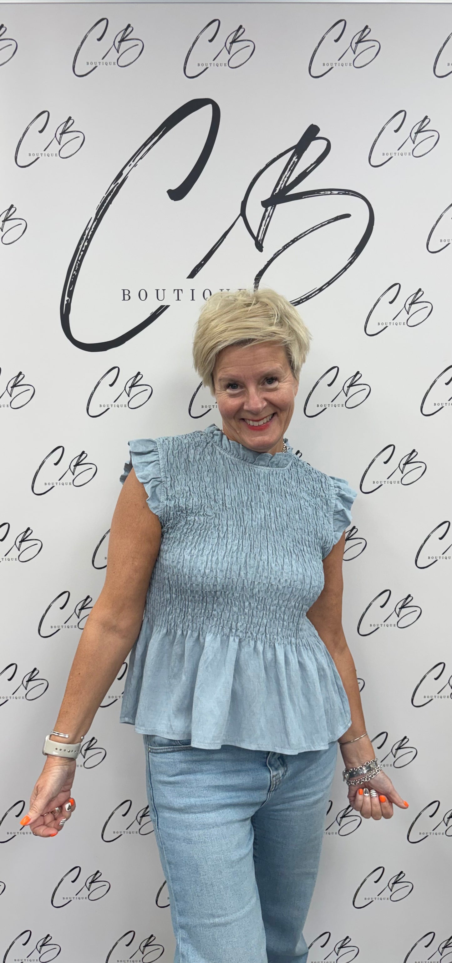 Grace smocked top denim