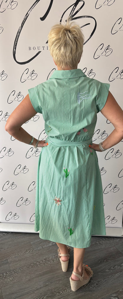 Gloria Floral Dress (Green Stripe)