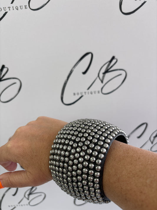 Wide silver studded bracelet
