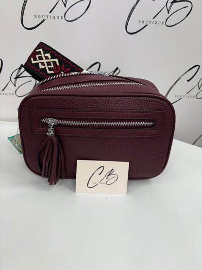 Wine Crossbody Handbag with Double Zip