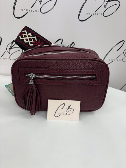 Wine Crossbody Handbag with Double Zip