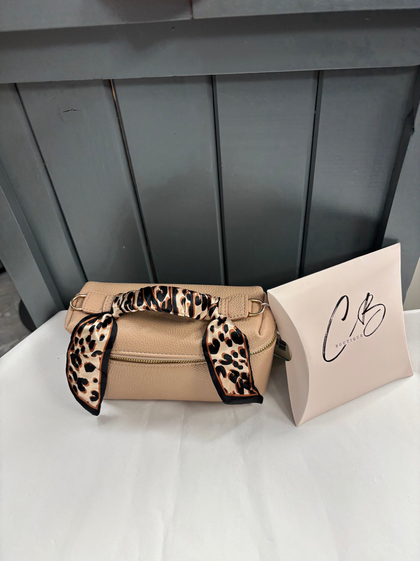 Small beige Handbag with scarf tie handle