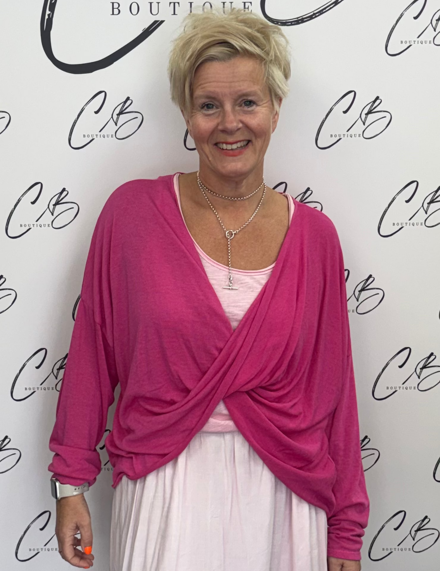 Deck cross over Cerise Cowl Knit