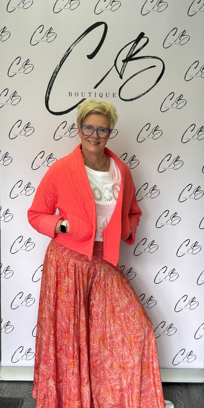 Coral Satin Palazzo Trousers