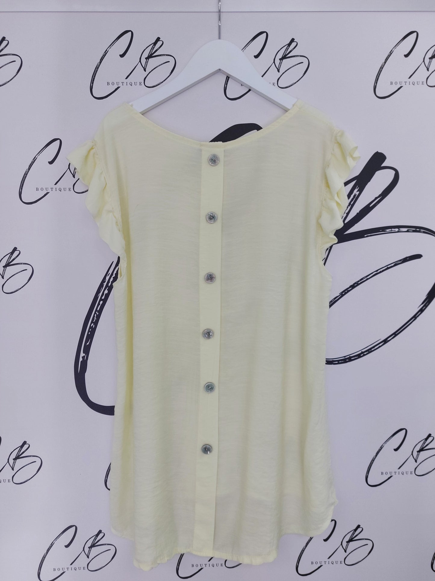 Yellow Button Back Frilled Sleeve Top