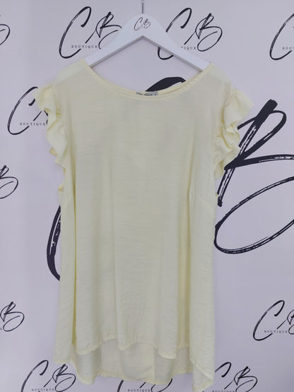 Yellow Button Back Frilled Sleeve Top