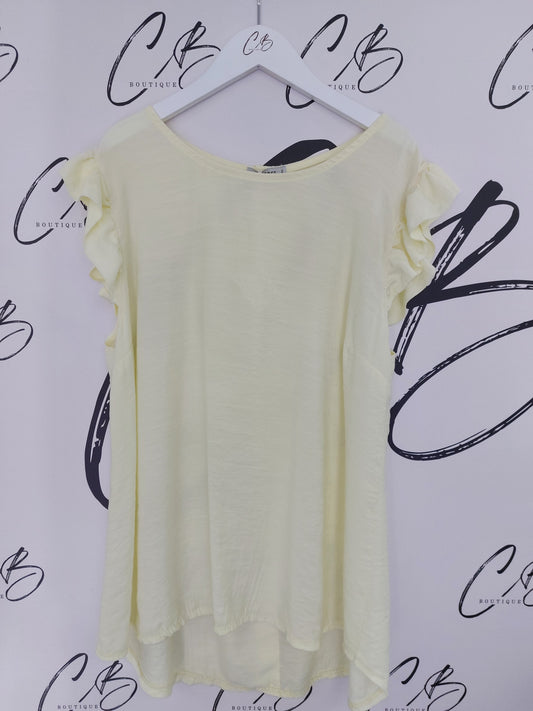 Yellow Button Back Frilled Sleeve Top